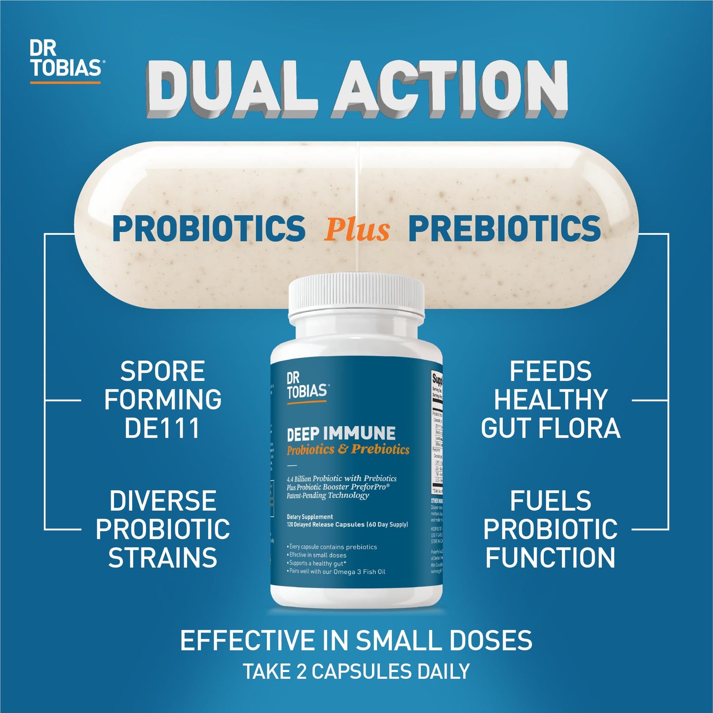 Dr. Tobias Deep Immune Probiotics & Prebiotics – Dual Action Digestive Support (120 Capsules)
