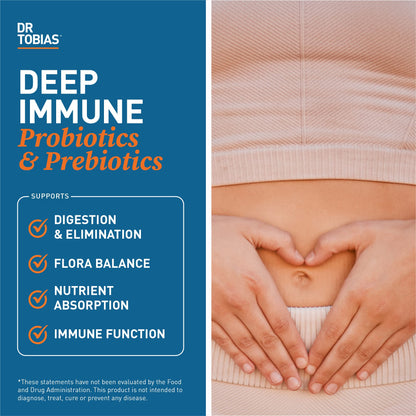 Dr. Tobias Deep Immune Probiotics & Prebiotics – Dual Action Digestive & Immune Support, 180 Capsules