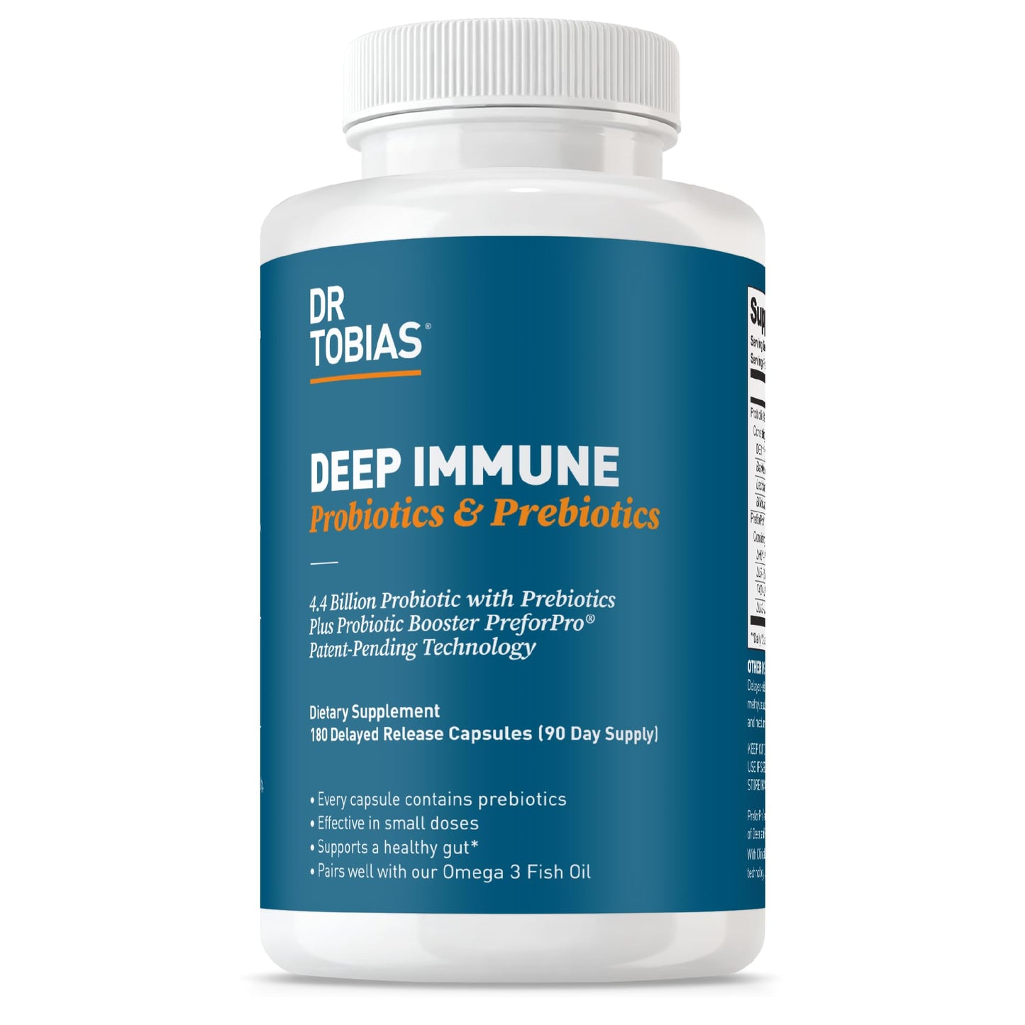 Dr. Tobias Deep Immune Probiotics & Prebiotics – Dual Action Digestive & Immune Support, 180 Capsules