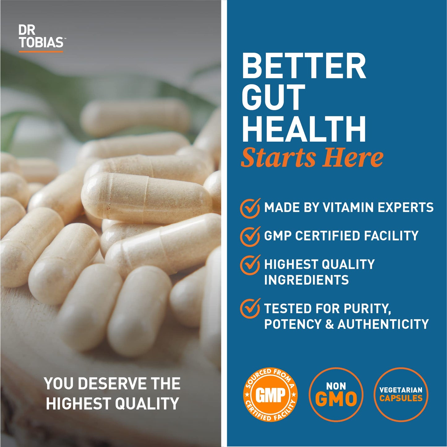 Dr. Tobias Deep Immune Probiotics & Prebiotics – Dual Action Digestive & Immune Support, 180 Capsules