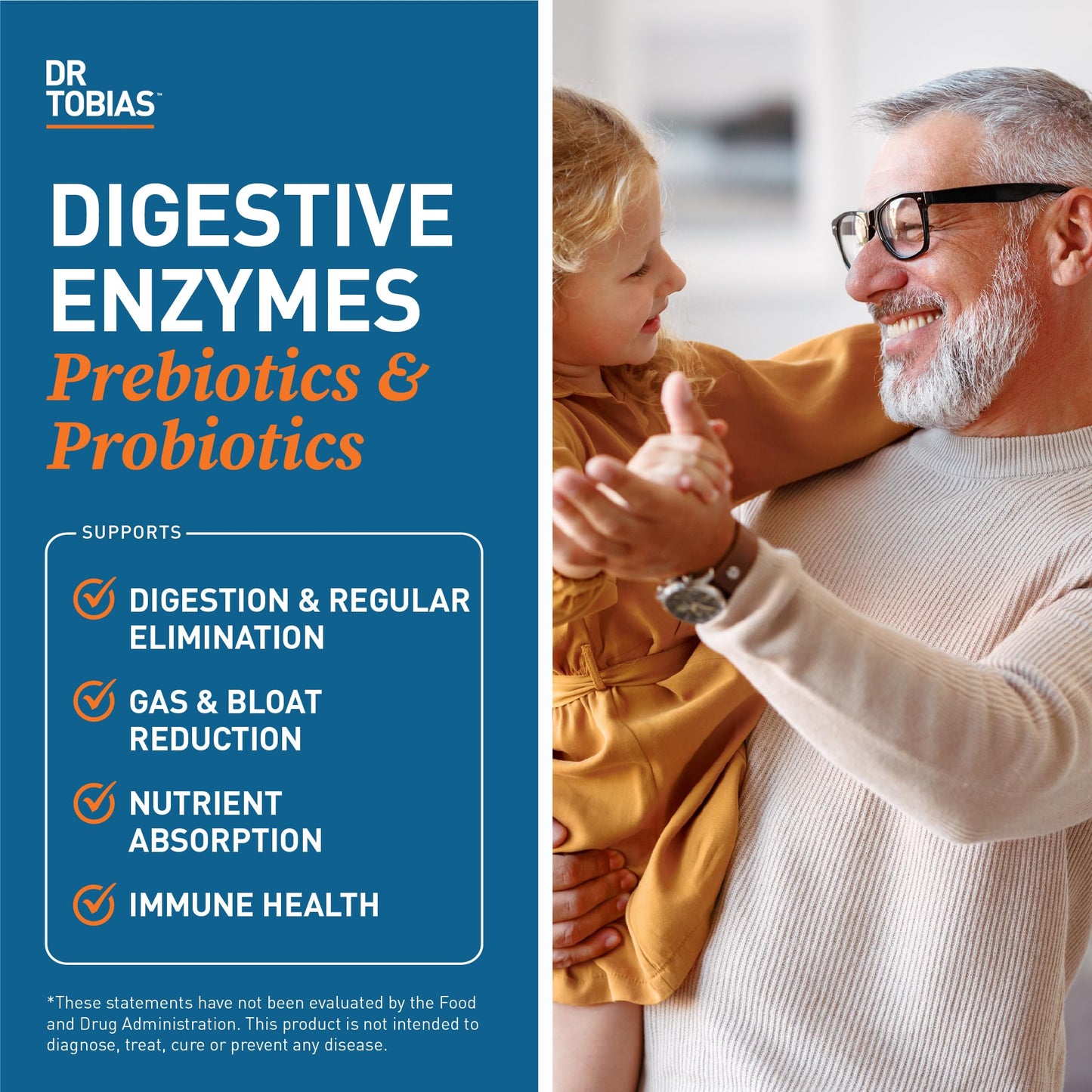 Dr. Tobias Digestive Enzymes with Probiotics, Prebiotics & Postbiotics – Bromelain, Amylase, Lipase – 60 Capsules