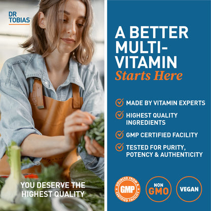 Dr. Tobias Adult Multivitamin for Women & Men – Immune Support, 42 Fruits & Vegetables, Vegan, Non-GMO, 180 Tablets