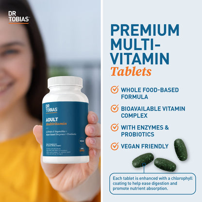 Dr. Tobias Adult Multivitamin for Women & Men – Immune Support, 42 Fruits & Vegetables, Vegan, Non-GMO, 180 Tablets