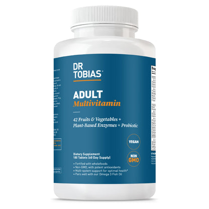 Dr. Tobias Adult Multivitamin for Women & Men – Immune Support, 42 Fruits & Vegetables, Vegan, Non-GMO, 180 Tablets