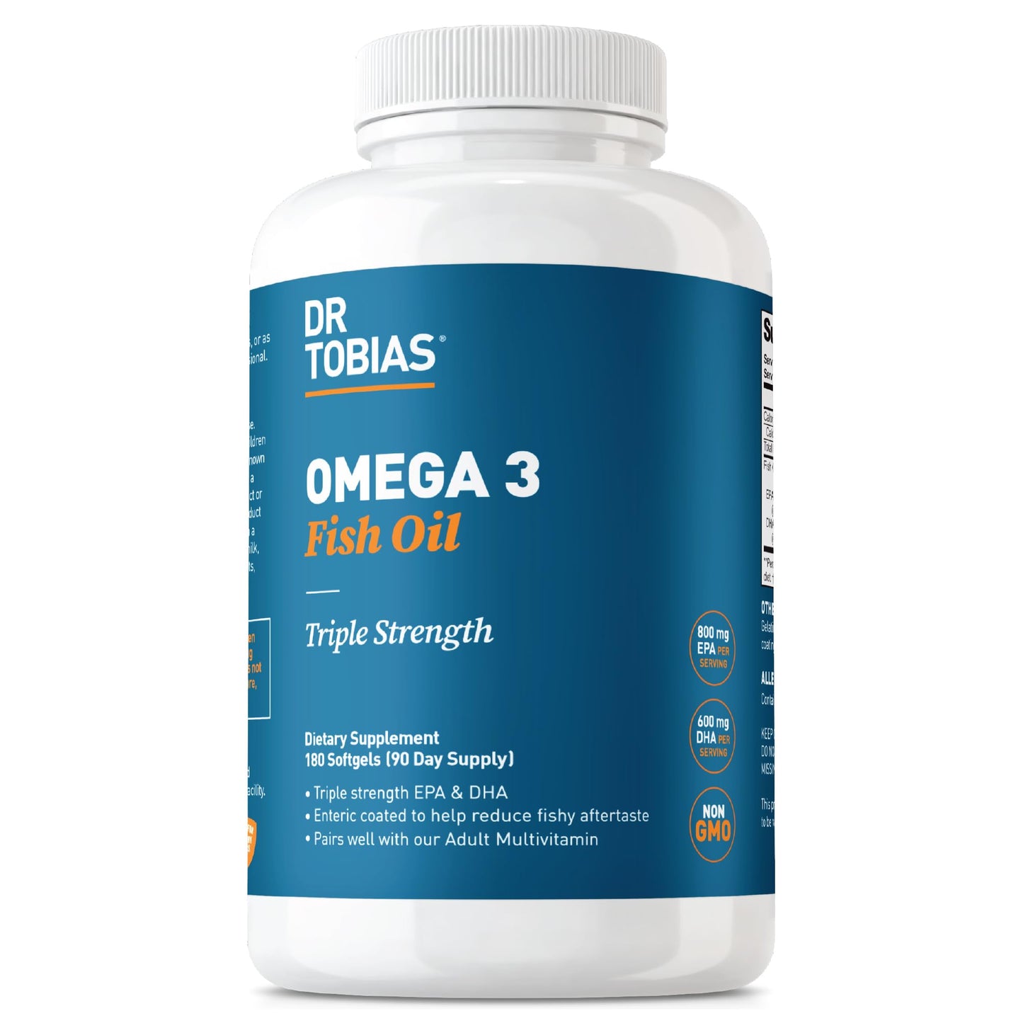 Dr. Tobias Omega 3 Fish Oil 2000mg Triple Strength – EPA 800mg DHA 600mg | 180 Softgels