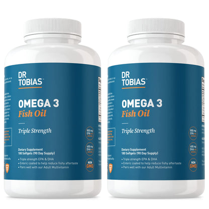 Dr. Tobias Omega-3 Fish Oil 2000mg Triple Strength – 800mg EPA / 600mg DHA per Serving | Heart, Brain & Immune Support | 360 Softgels