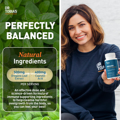 Dr. Tobias Oregano & Caprylic Acid Blend – Gut Flora Balance, Probiotics & Enzymes, 120 Capsules