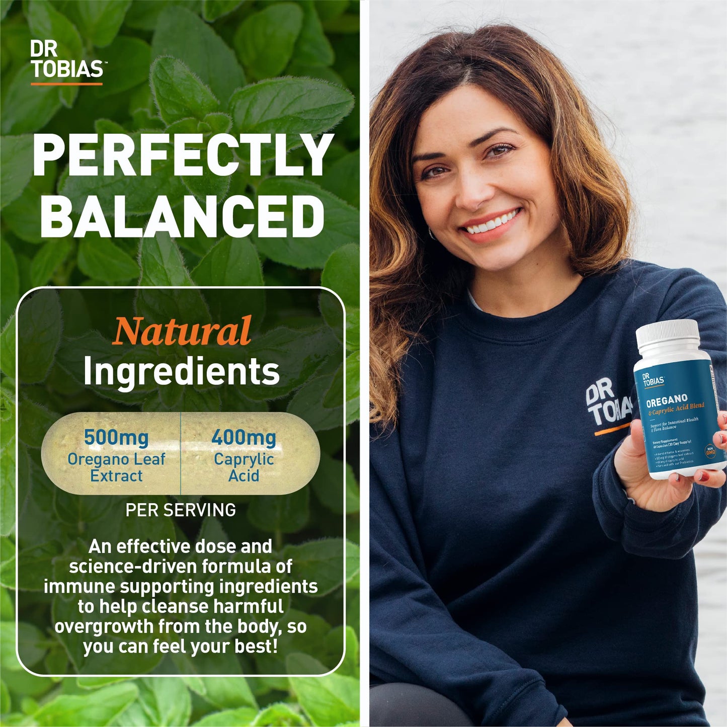 Dr. Tobias Oregano & Caprylic Acid Blend – Gut Flora Balance, Probiotics & Enzymes, 120 Capsules
