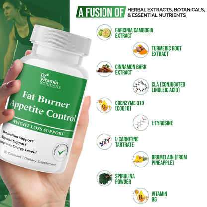 DR VITAMIN SOLUTIONS Fat Burner & Appetite Control – Metabolism Booster with L-Carnitine, CLA & Chromium