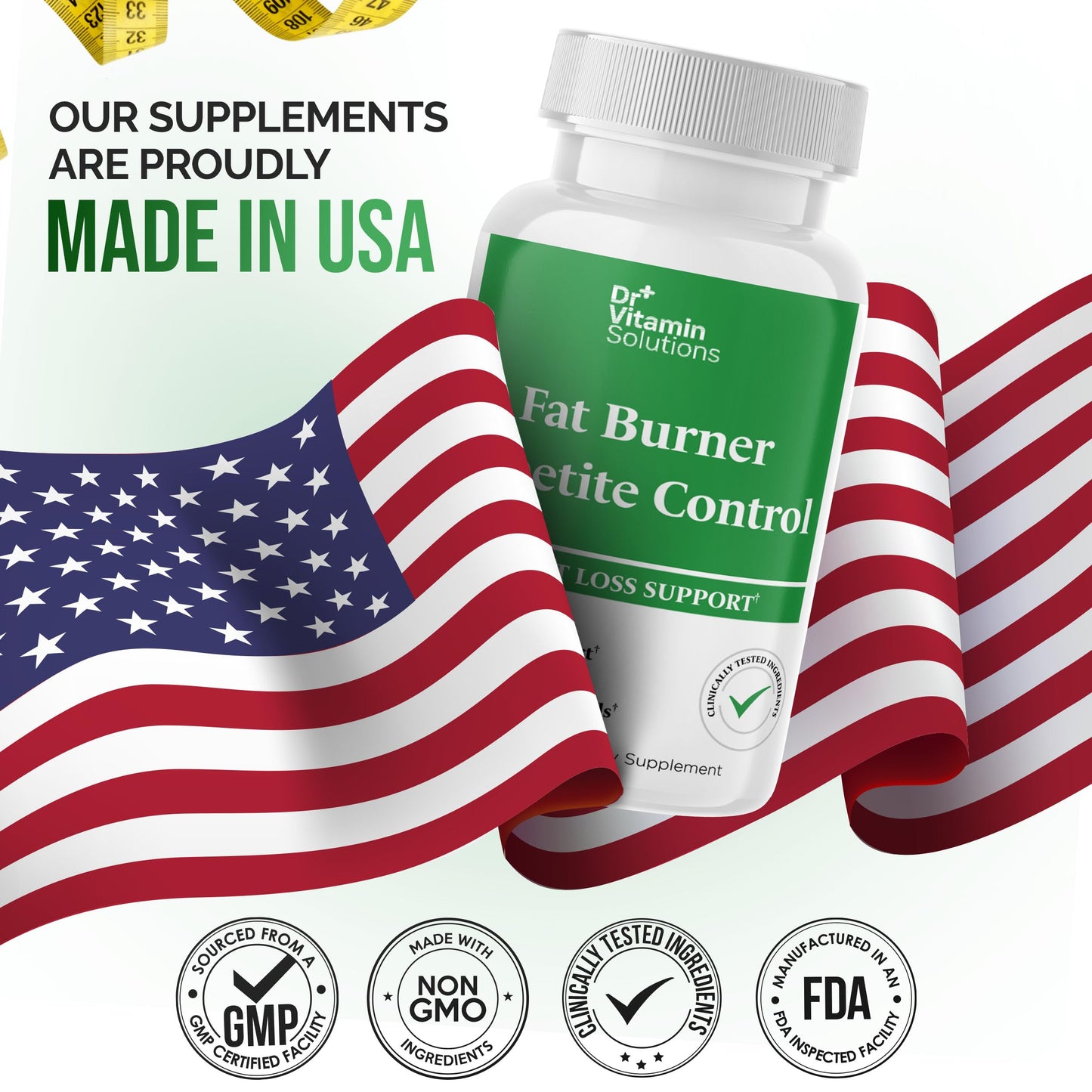 DR VITAMIN SOLUTIONS Fat Burner & Appetite Control – Metabolism Booster with L-Carnitine, CLA & Chromium | 60 Capsules