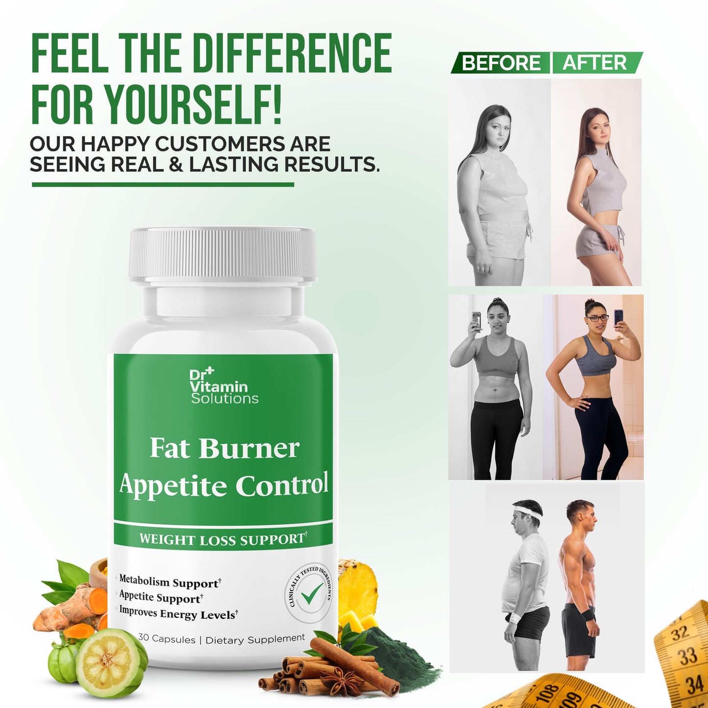 DR VITAMIN SOLUTIONS Fat Burner & Appetite Control – Metabolism Booster with L-Carnitine, CLA & Chromium
