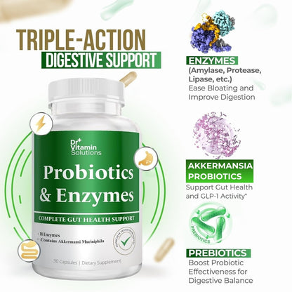 DR VITAMIN SOLUTIONS GLP-1 Support Enzymes, Probiotics & Berberine for Digestive Health | Gut Health, Bloating Relief | 30 Ct