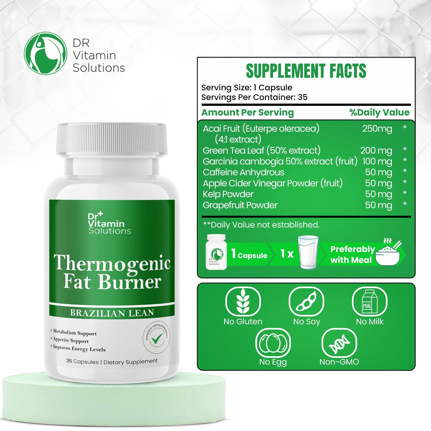 DR VITAMIN SOLUTIONS Thermogenic Fat Burner – Natural Appetite Control & Metabolic Booster (35 Capsules)