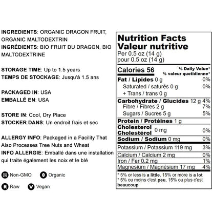 Food to Live Organic Dragon Fruit Powder 2.5 lb – Non-GMO Red Pitaya, Vegan, Maltodextrin