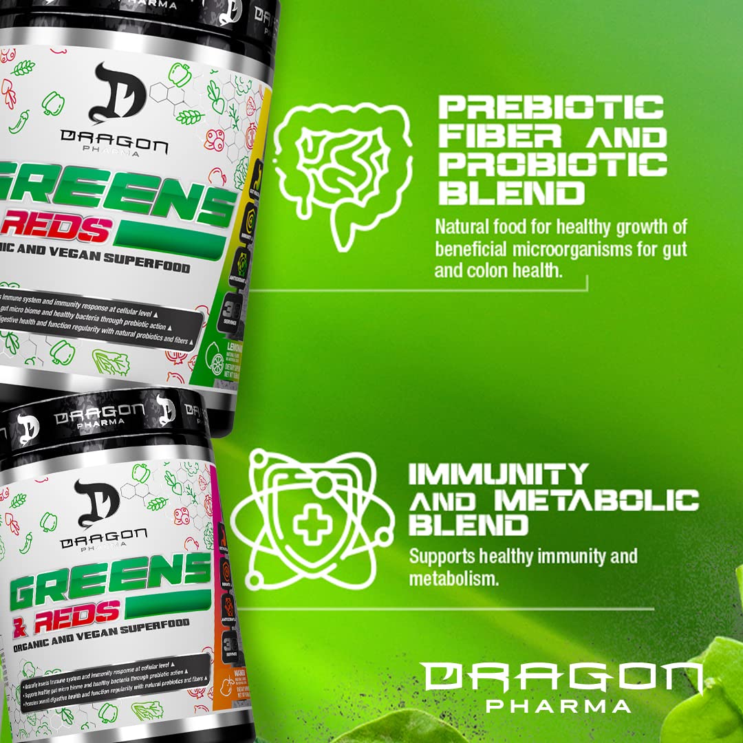 Dragon Pharma Greens & Reds – 23+ Superfoods, 30 Servings, Lemonade