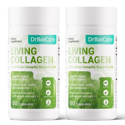 DrBioCare Living Collagen L-Carnitine Complex – Grass-Fed Collagen, Colostrum & More | 120 Capsules