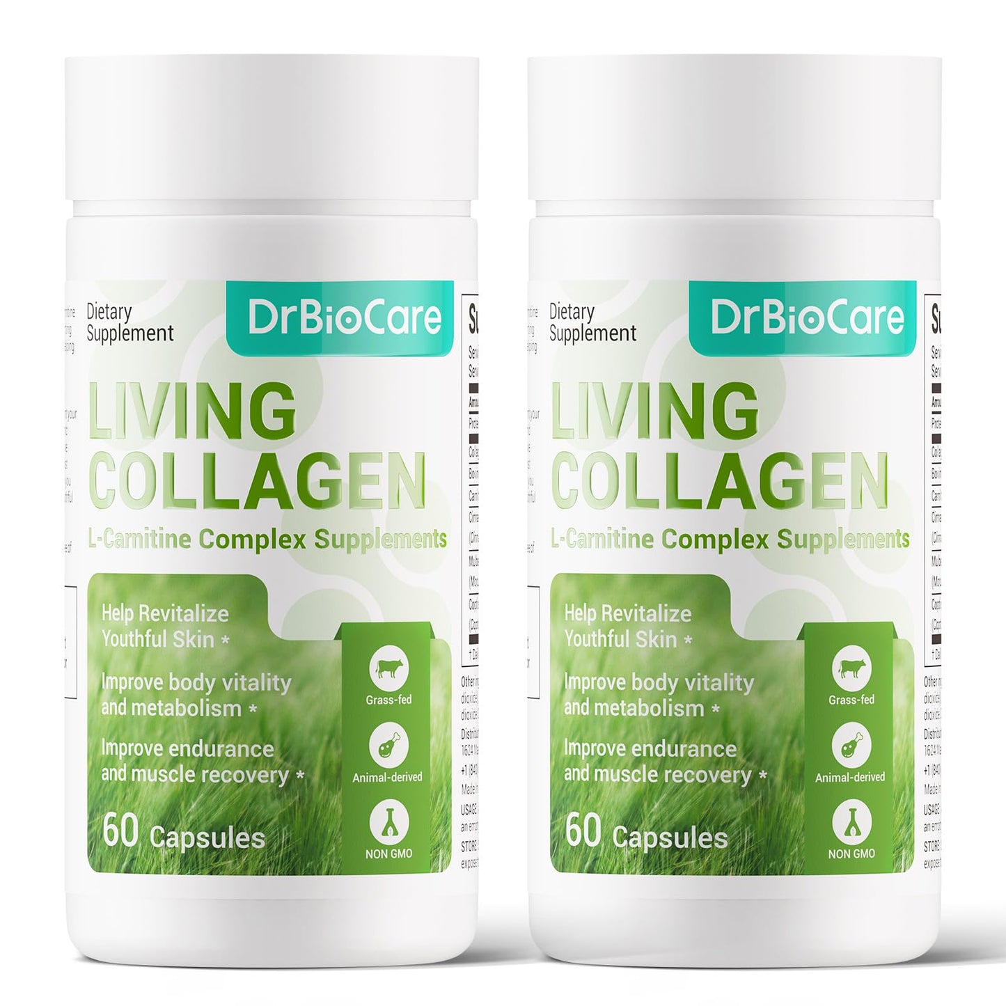 DrBioCare Living Collagen L-Carnitine Complex – Grass-Fed Collagen, Colostrum & More | 120 Capsules