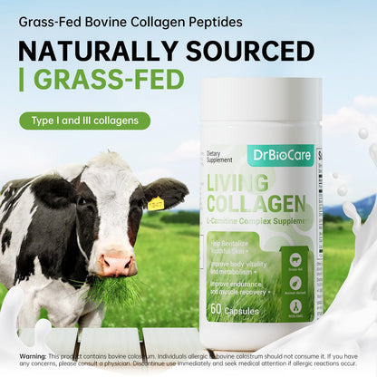 DrBioCare Living Collagen L-Carnitine Complex – Grass-Fed Collagen, Colostrum & More | 120 Capsules