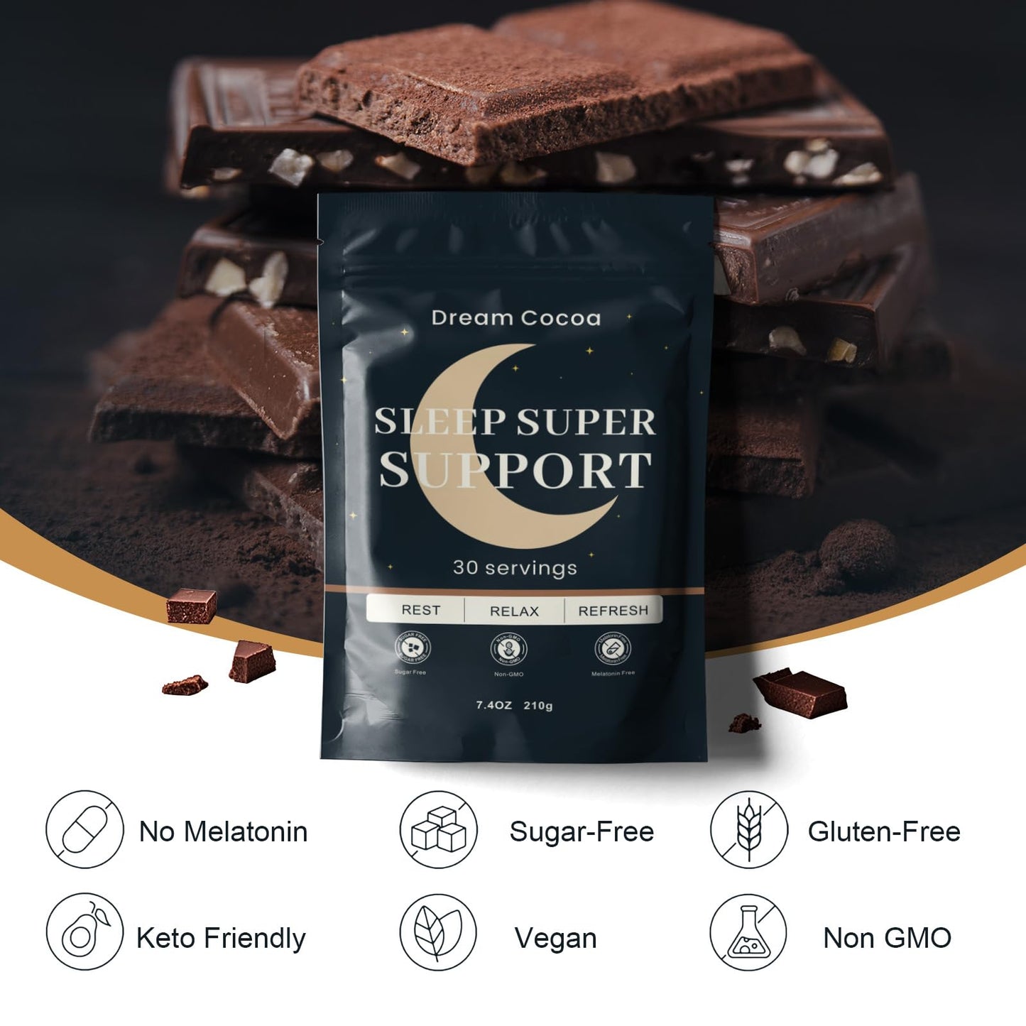 Dream Cocoa Magnesium Hot Cocoa – Melatonin-Free Sleep Support with Reishi, L-Theanine & Zinc Glycinate | 30 Servings