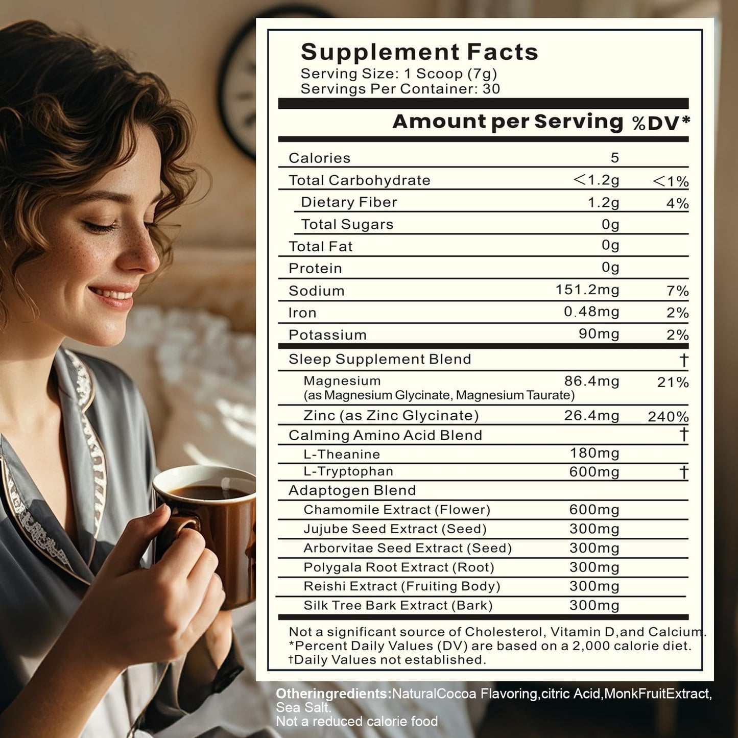 Dream Cocoa Magnesium Hot Cocoa – Melatonin-Free Sleep Support with Reishi, L-Theanine & Zinc Glycinate | 30 Servings