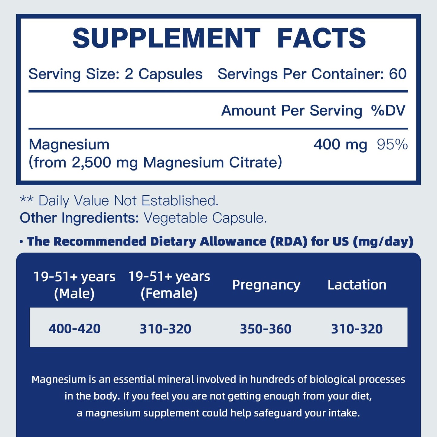 DRFOSTER Magnesium Citrate Capsules 400 mg – High-Absorption, 120 Vegan Capsules (2-Month Supply)