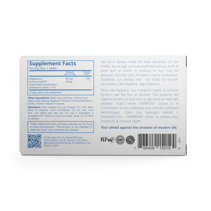 DRINK HRW Harmony: Molecular Hydrogen Tablet with ImmunoLP20 (Raspberry, 30ct)