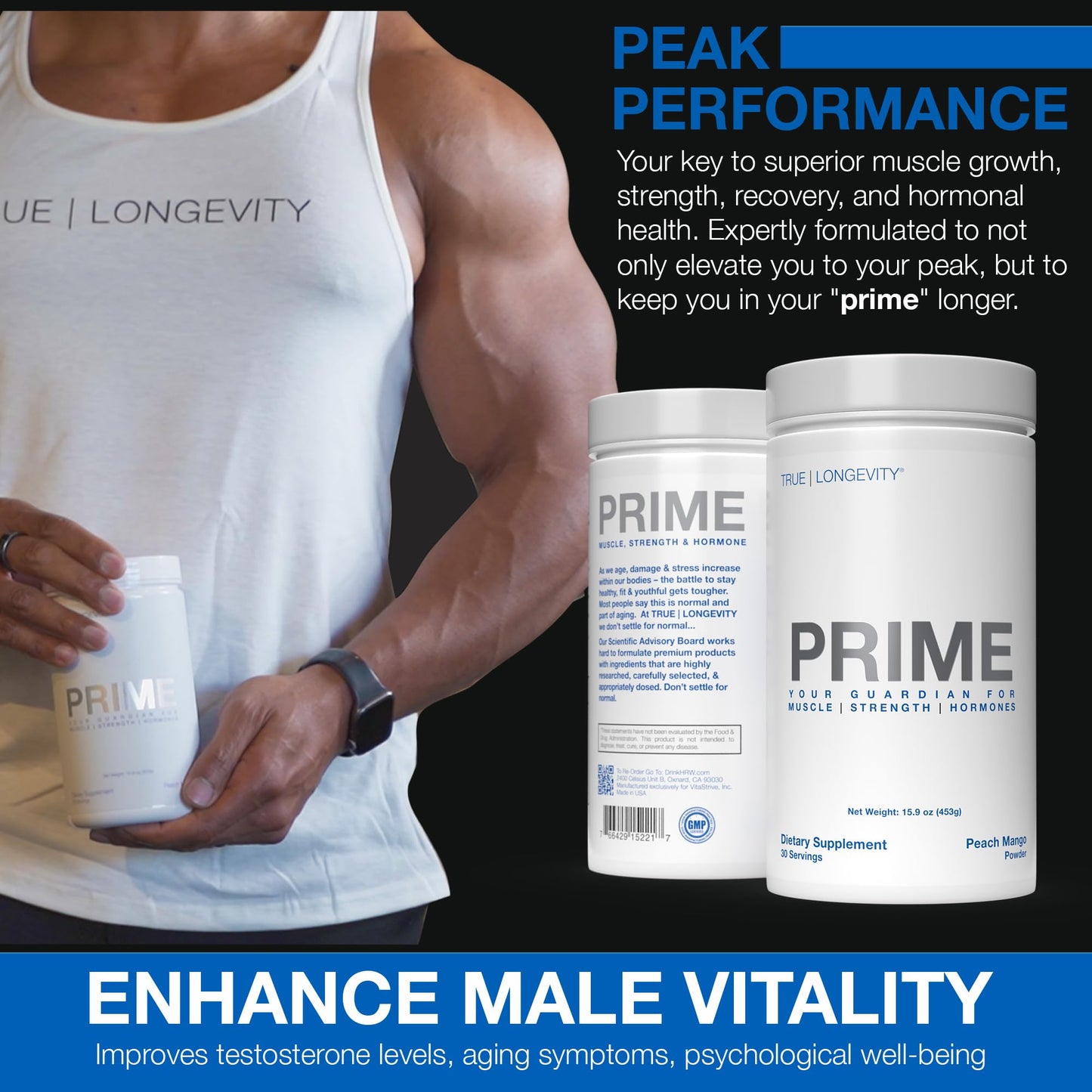 DRINK HRW Prime – Men's Health Supplement | Creatine+ GAA + HMB | Peach Mango (30 Servings)