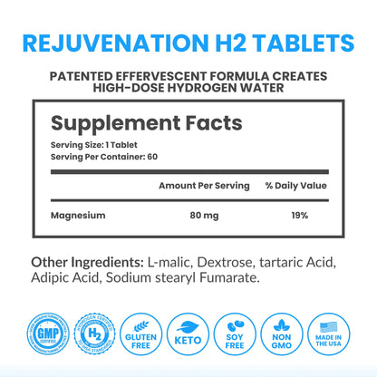 DRINK HRW Rejuvenation: Molecular Hydrogen Water Tablets with 12 ppm H2 | 60 Count, Unflavored