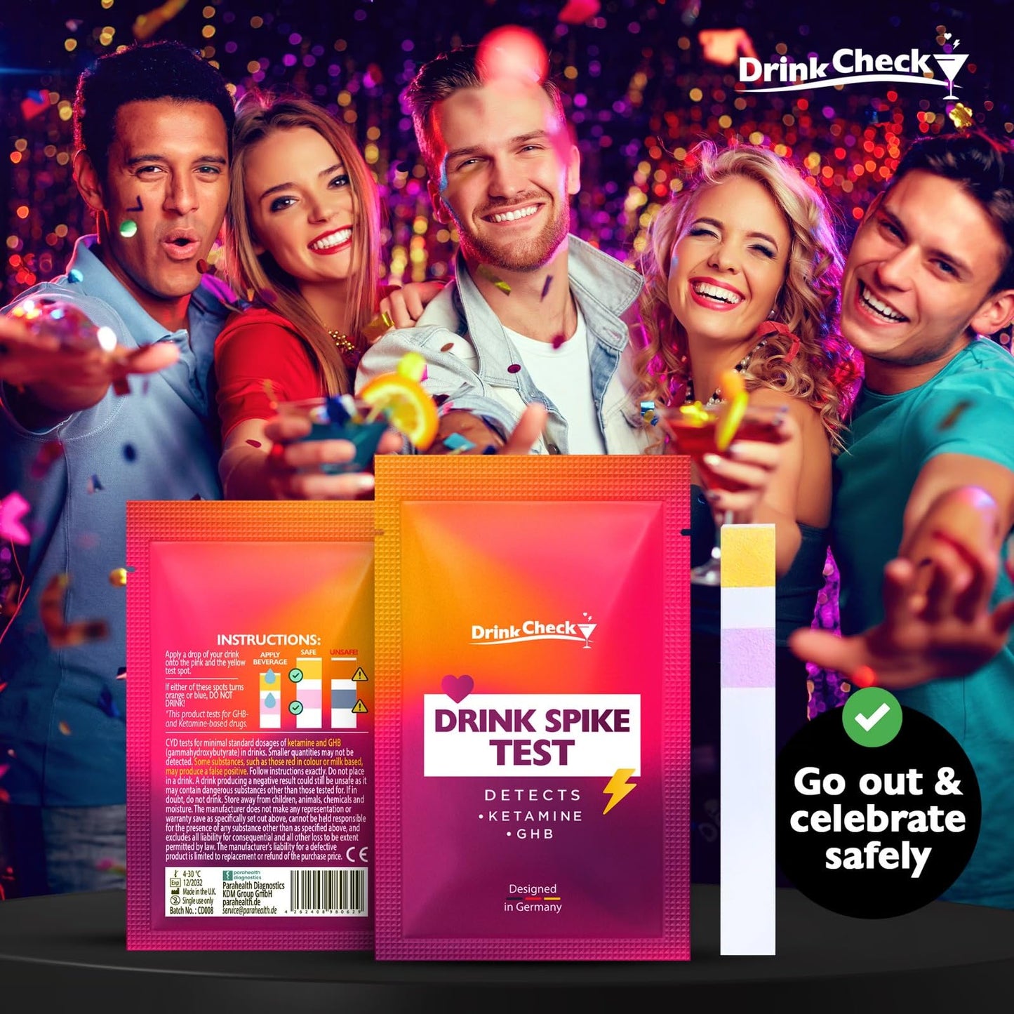 DrinkCheck Spiked Drink Test Strips – 10 Tests | Detects GHB & Ketamine – CA Compliant