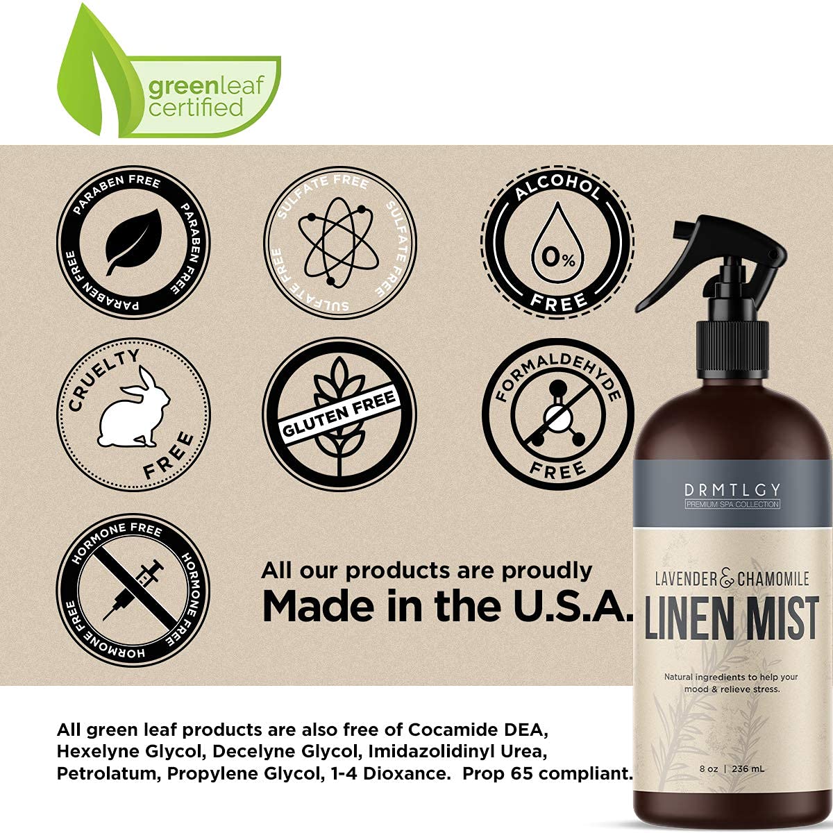 DRMTLGY Natural Green Tea Linen and Room Spray - Pillow, Linen & Fabric Mist 8 oz