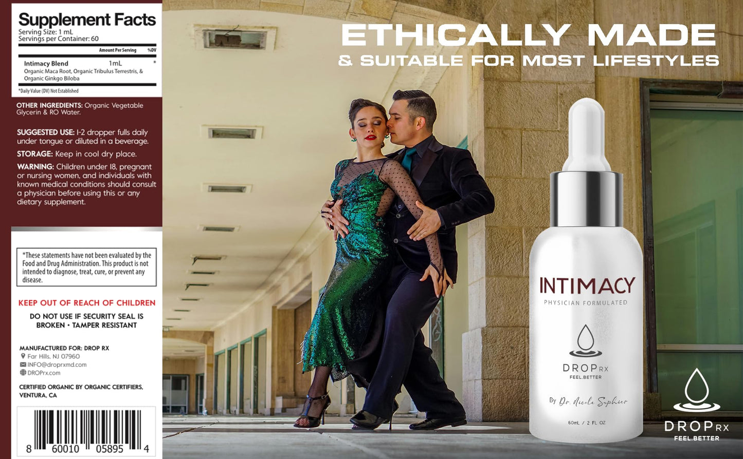 Drop Rx Intimacy by Dr. Nicole Saphier – Organic Maca, Ginkgo & Tribulus Liquid Supplement (USA Made)