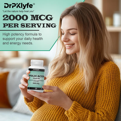 DrPKLyfe Folic Acid 2000 mcg – Prenatal Vitamin (8-Month, 250 Tabs)