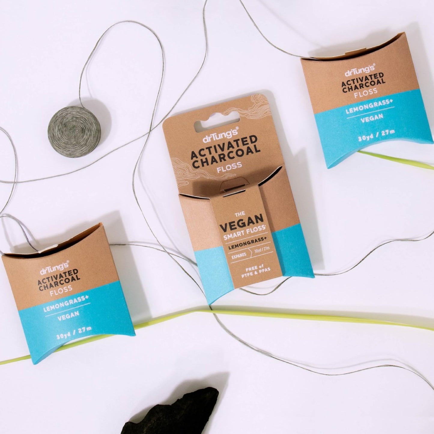 DrTung's Vegan Activated Charcoal Floss – Lemongrass, Expands, Gentle on Gums, BPA Free