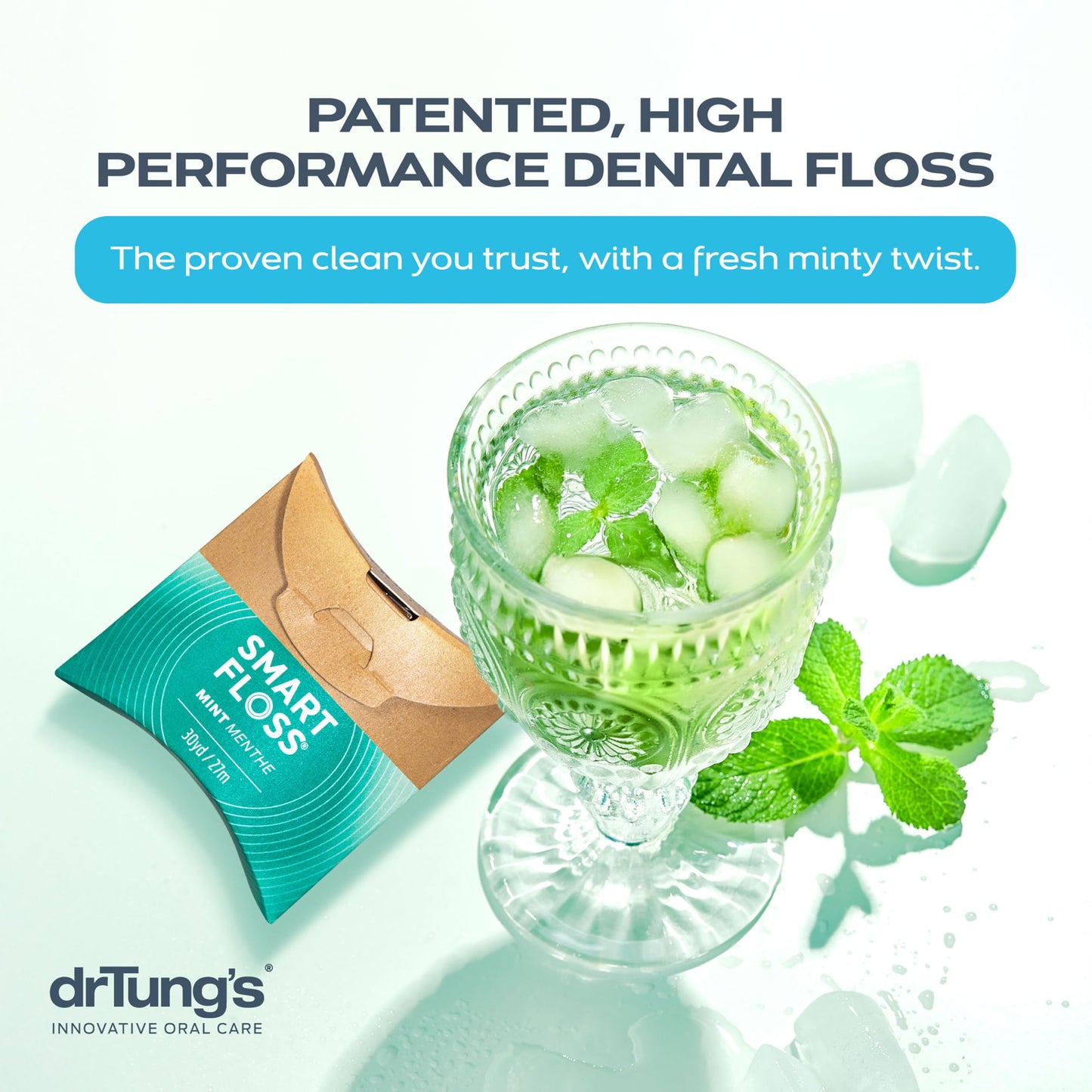 drTung's Smart Floss Mint - Expanding Dental Floss for Gums, PTFE & PFAS Free, Organic Mint, Pack of 6