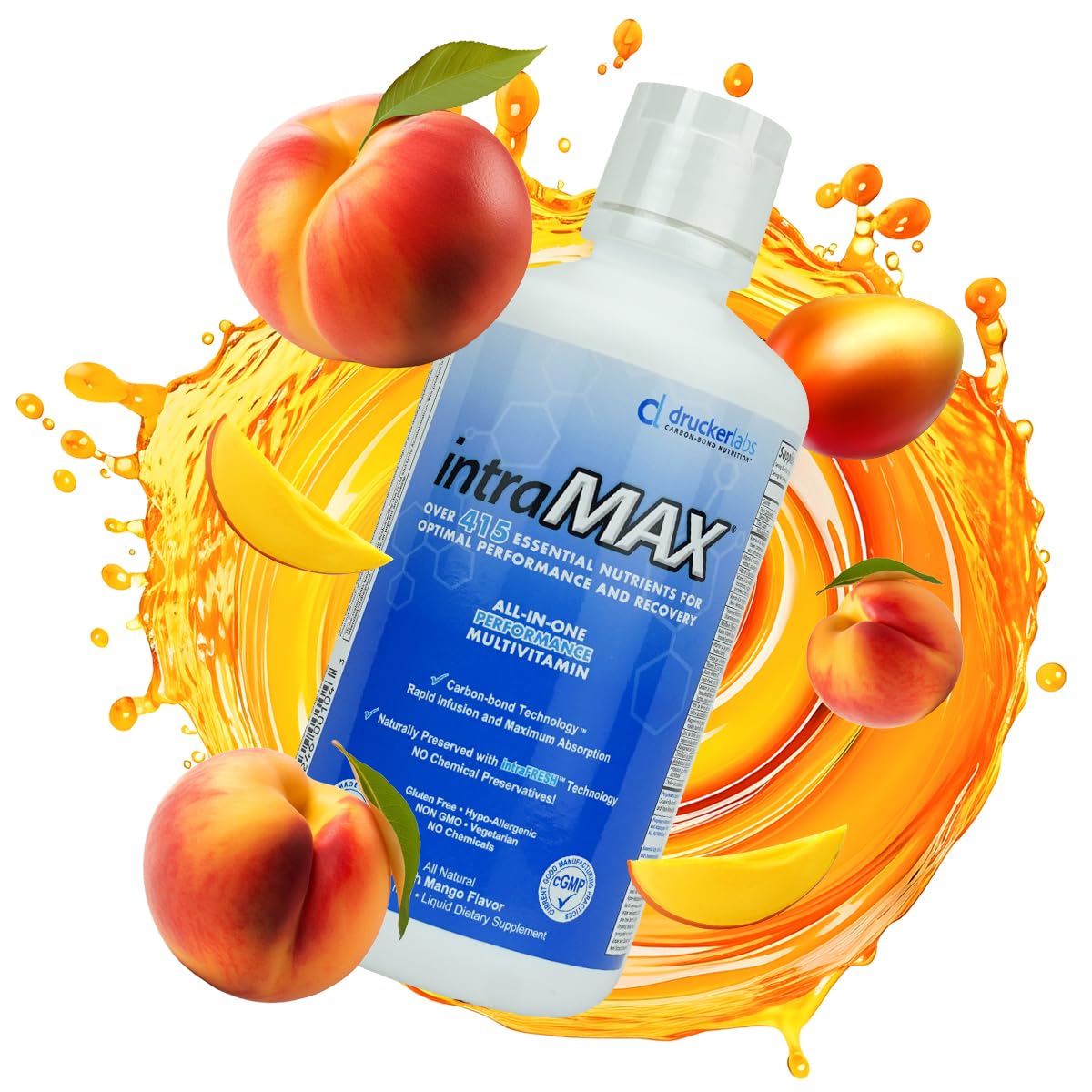 Drucker Labs intraMAX Organic Liquid Multivitamin – 32 oz Peach Mango