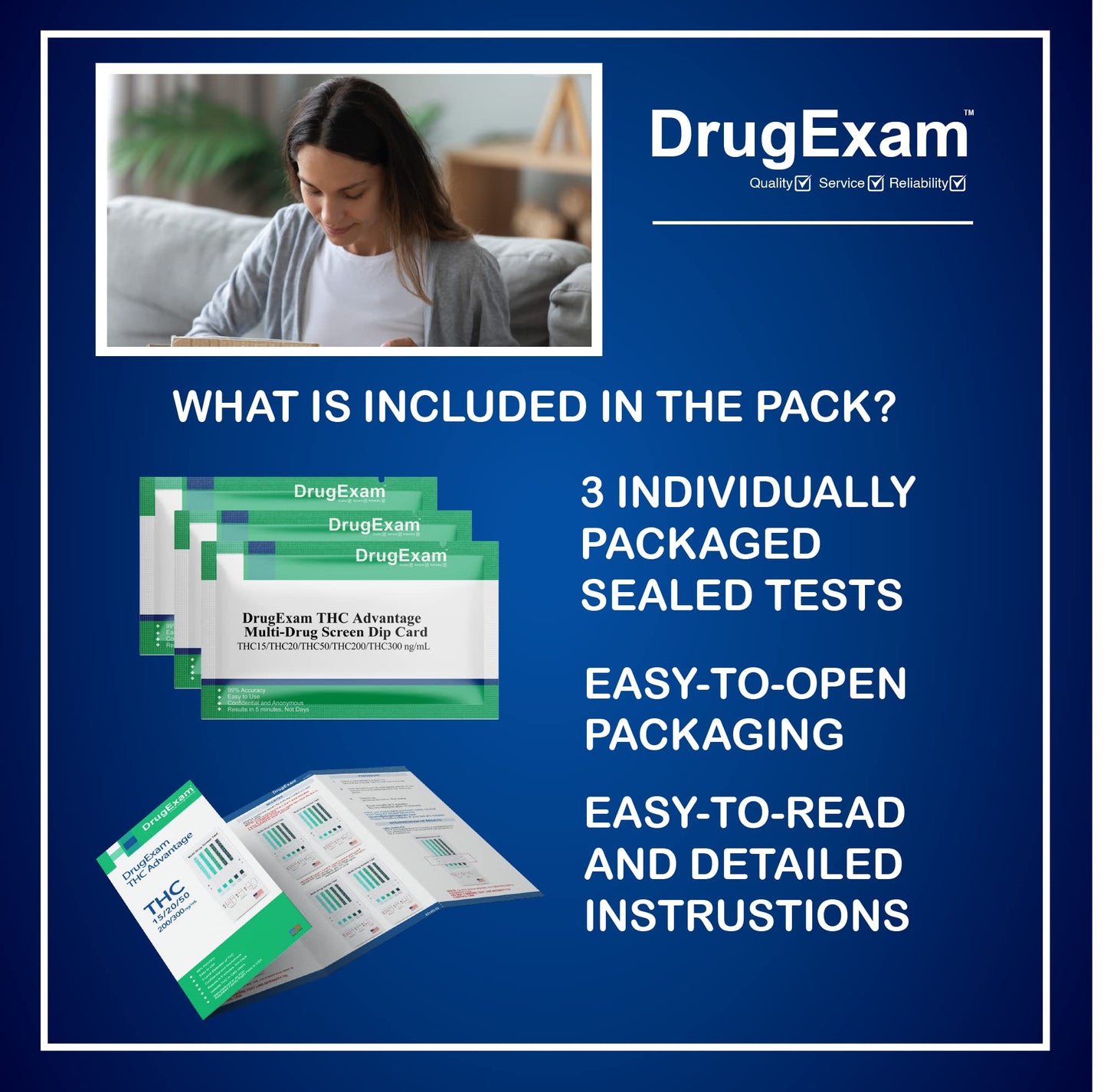 3 Pack DrugExam Multi Drug Screen Test – Urine THC Detection with Detailed Instructions