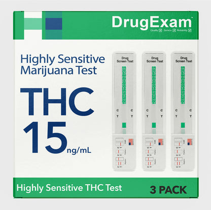 3 Pack DrugExam - Made in USA Most Sensitive 15 ng/mL THC Single Panel Drug Test Kit