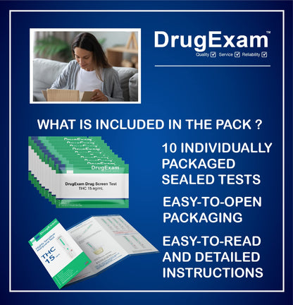 10 Pack DrugExam THC Marijuana Urine Test Strips – 15 Marijuana Tests, 5-Minute Results