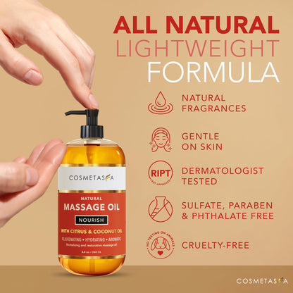 Natural Nourishing Massage Oil with Roller Ball – Citrus & Coconut, 8.8 oz