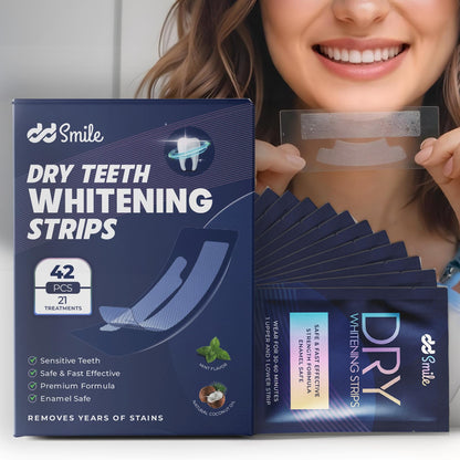 Dry Teeth Whitening Strips - 42 Strips (21 Treatments) - Sensitive Teeth Whitening Strips - Peroxide-Free - Enamel Safe - Mint Flavor - Non-Slip - Mess-Free - Sensitivity Free