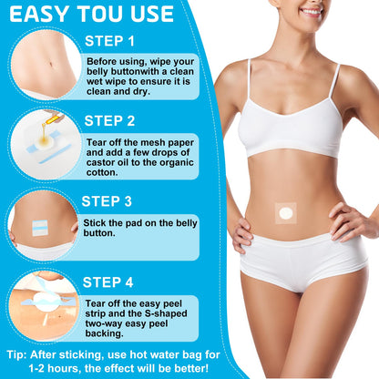 30Pcs Castor Oil Patches for Belly Button — Leak-Proof Self-Adhesive Castor Oil Pack Wrap | Organic Cotton Pads