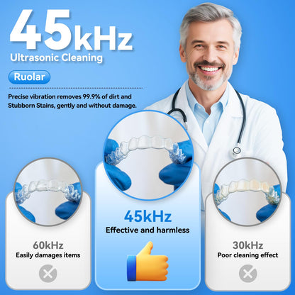 Ultrasonic Retainer Cleaner 45kHz Denture Cleaning Pod | 3 Timer Modes, Cooling Fan