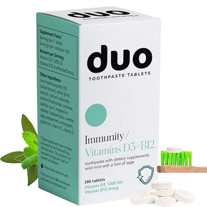 Duo Immunity Toothpaste Tablets – Nano-Hydroxyapatite, Vitamin D3 & B12 | Mint-Sage, 186 Tablets