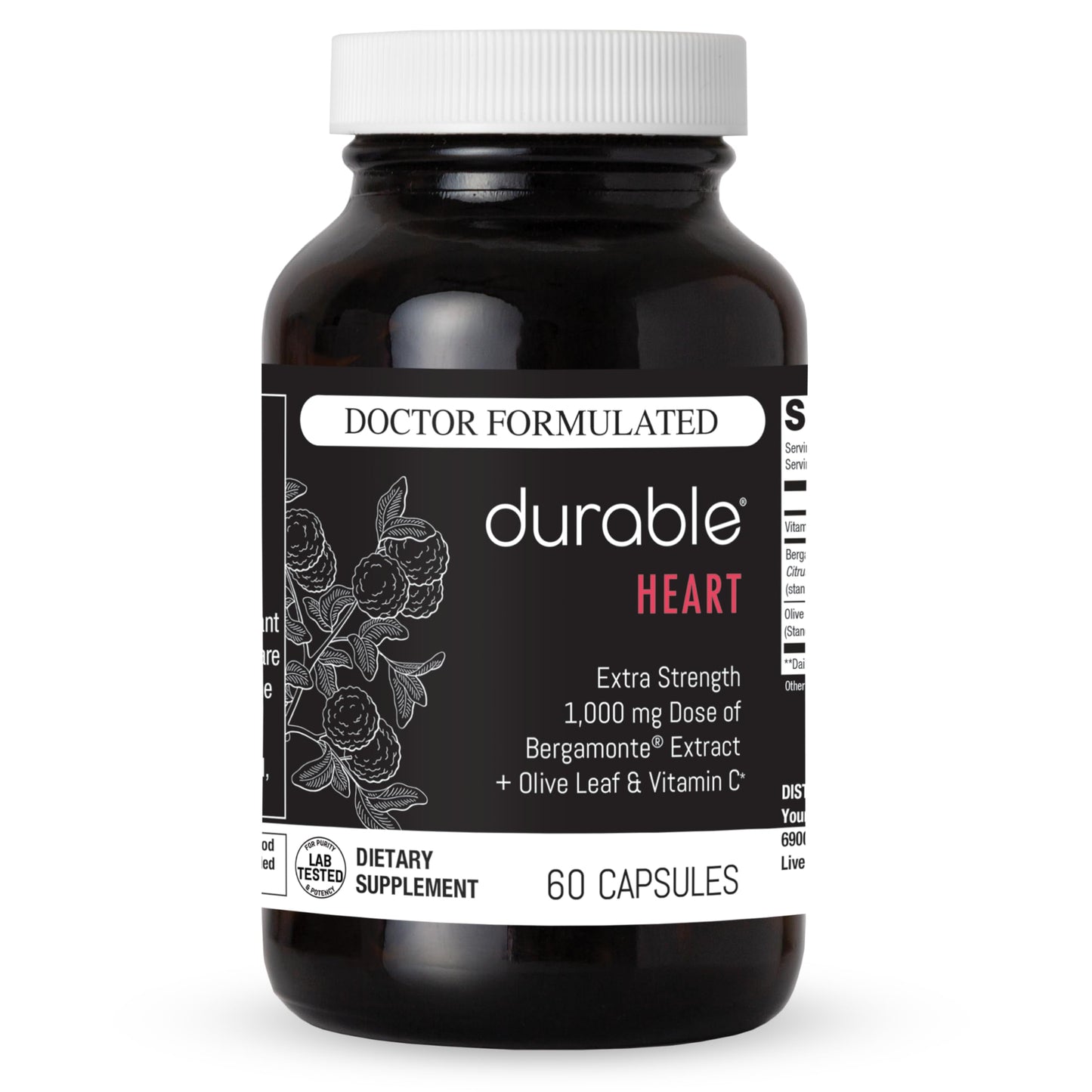 Durable Heart Bergamonte 1000mg + Olive Leaf + Vitamin C | Heart Health Supplement