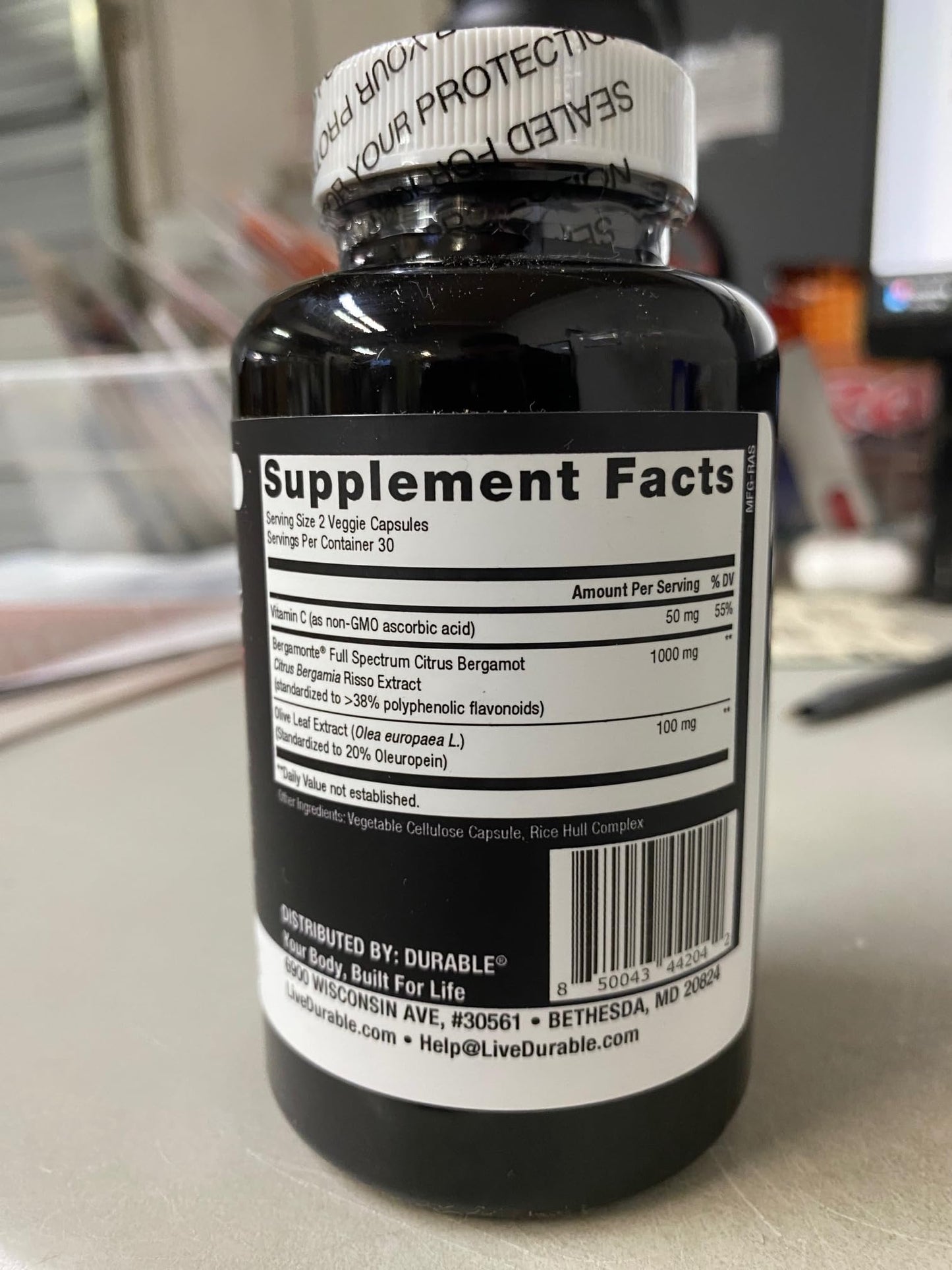 Durable Heart Bergamonte 1000mg + Olive Leaf + Vitamin C | Heart Health Supplement