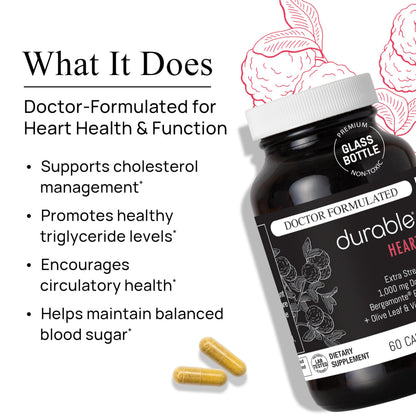 Durable Heart – Bergamonte Citrus Bergamot 1,000 mg + Olive Leaf Extract + Vitamin C | Doctor-Formulated Heart Health Supplement