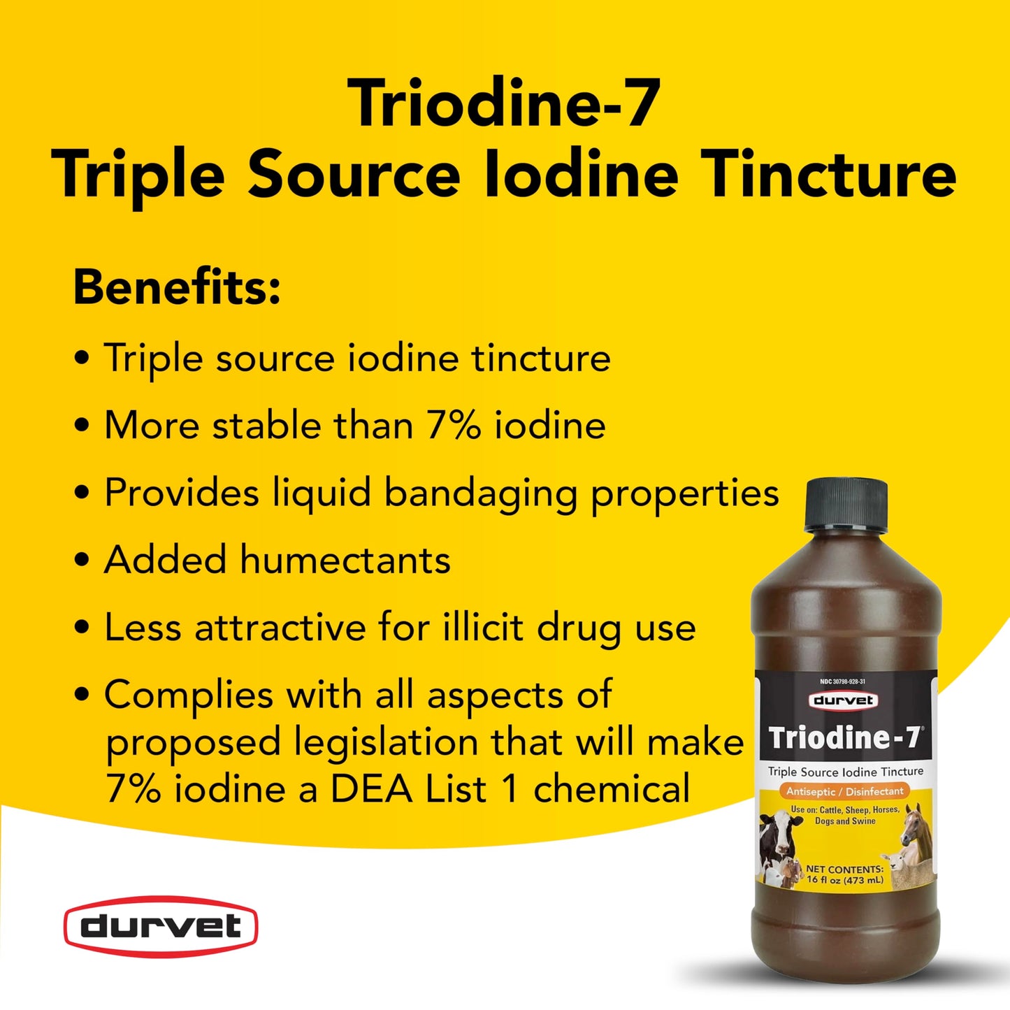 Durvet Triodine-7-16 Ounce – Antiseptic Disinfectant with 7% Iodine