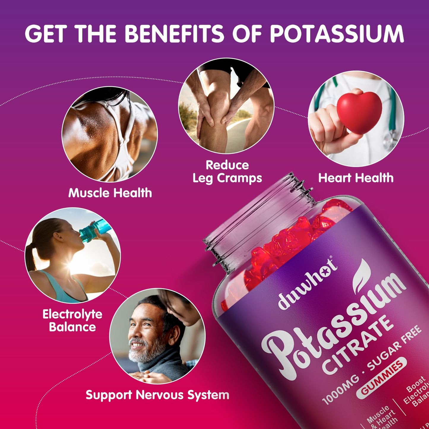 duwhot Potassium Citrate 1000mg Gummies – 120 Chewables | Leg Cramps & Muscle Health