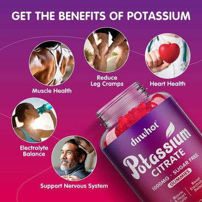 duwhot Potassium Citrate 1000mg Gummies – 120 Chewables | Leg Cramps & Muscle Health