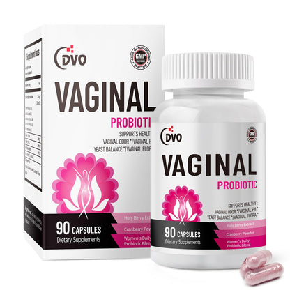 DVO Vaginal Probiotics for Women - pH Balance, 60 Billion CFU + Prebiotics & Lactobacillus - Odor & Yeast Balance, Flora Support, Immune Health - 90 Count